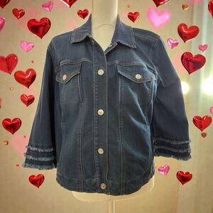Chico's Blue Denim Jacket with Frayed Sleeves